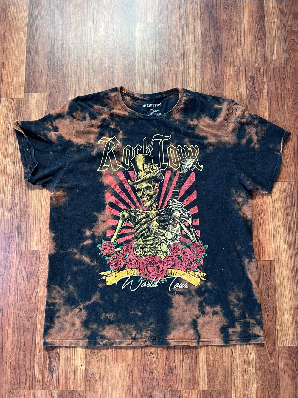 Chemistry Black & Rust Tie-Dye Rock Tour Skull Graphic Tee